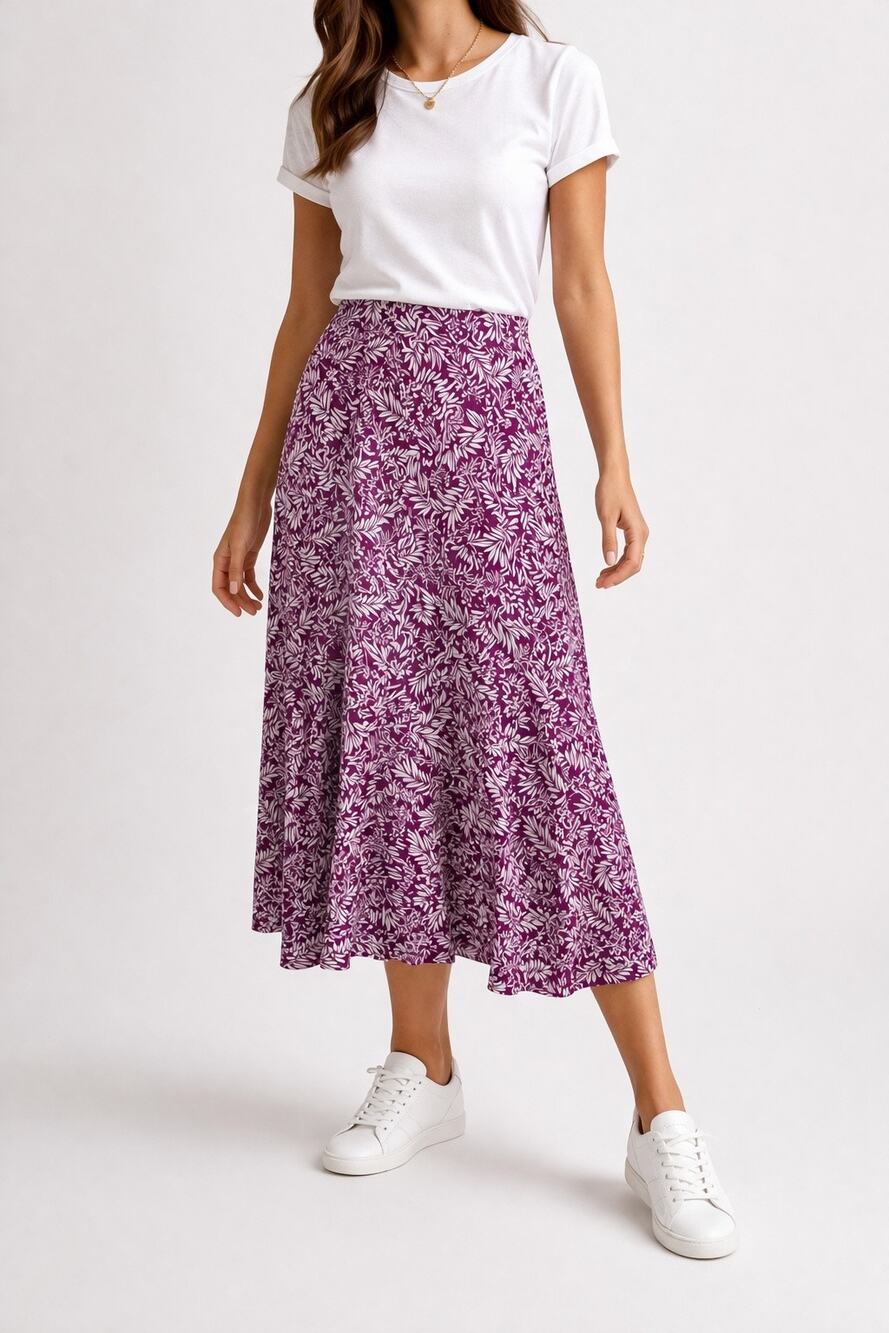 LIZ CLAIBORNE Vintage 90s Floral Midi Skirt Purple White High Waist | Size 8